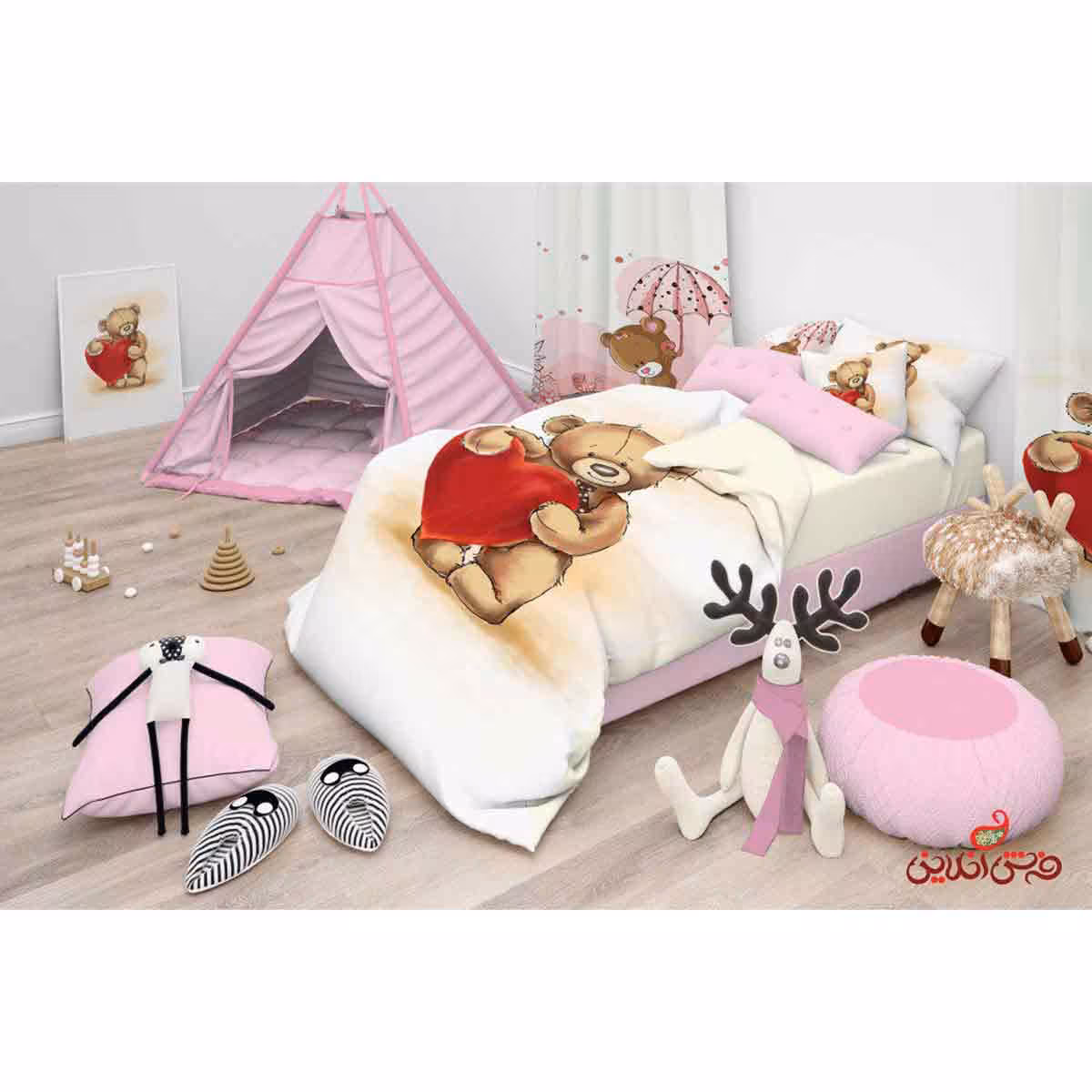 روتختی طرح خرس تدی قهوه ای و قلب قرمز کد 2099/1