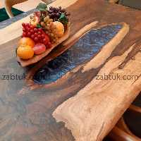 میز ناهارخوری 8 نفره اسلب 500 ساله چوب گردو و رزین سرمه ای متالیک