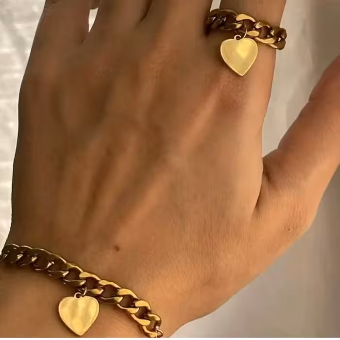 ارسال رایگان ست دستبند و انگشتر کارتیر و قلب استیل