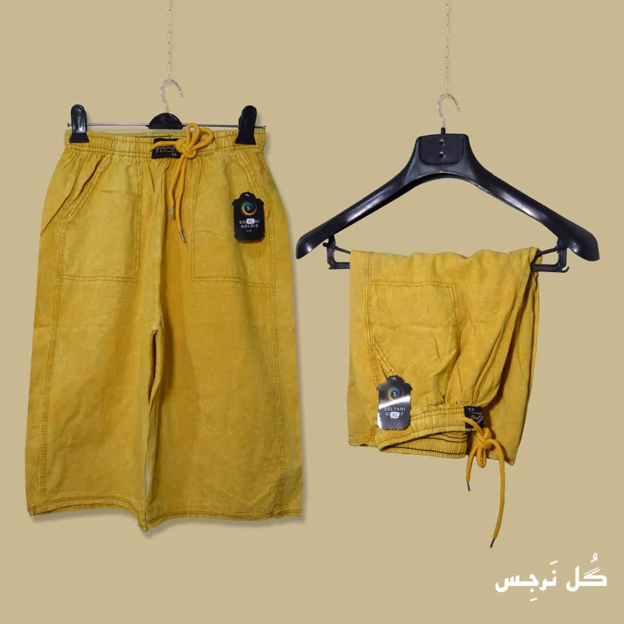 شلوارک مردانه جین کاغذی رنگ زرد سایز ایکس لارج و 2 ایکس لارج