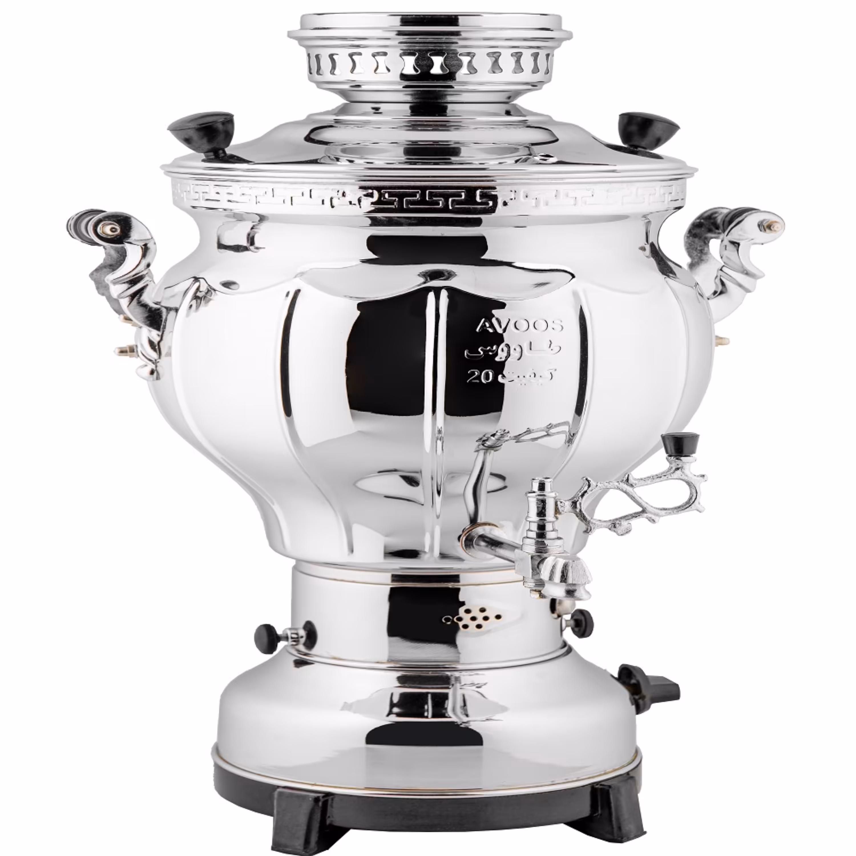 سماور گاز طاووس مدل خمره ای دسته کروم کد 113 گنجایش 10 لیتر