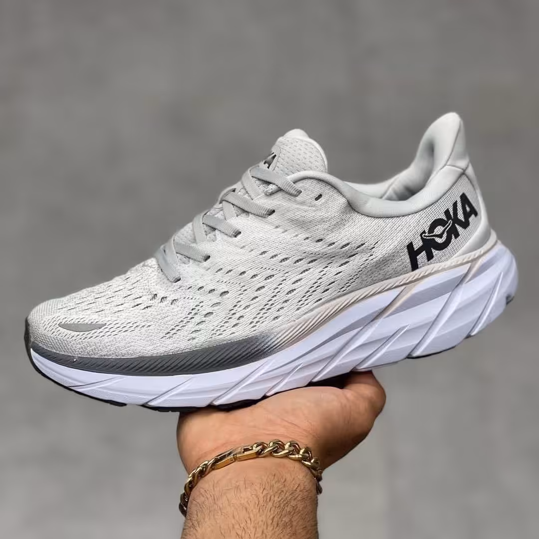 814 کفش ورزشی هوکا مردانه لژ دار کتانی رانینگ رنگ طوسی