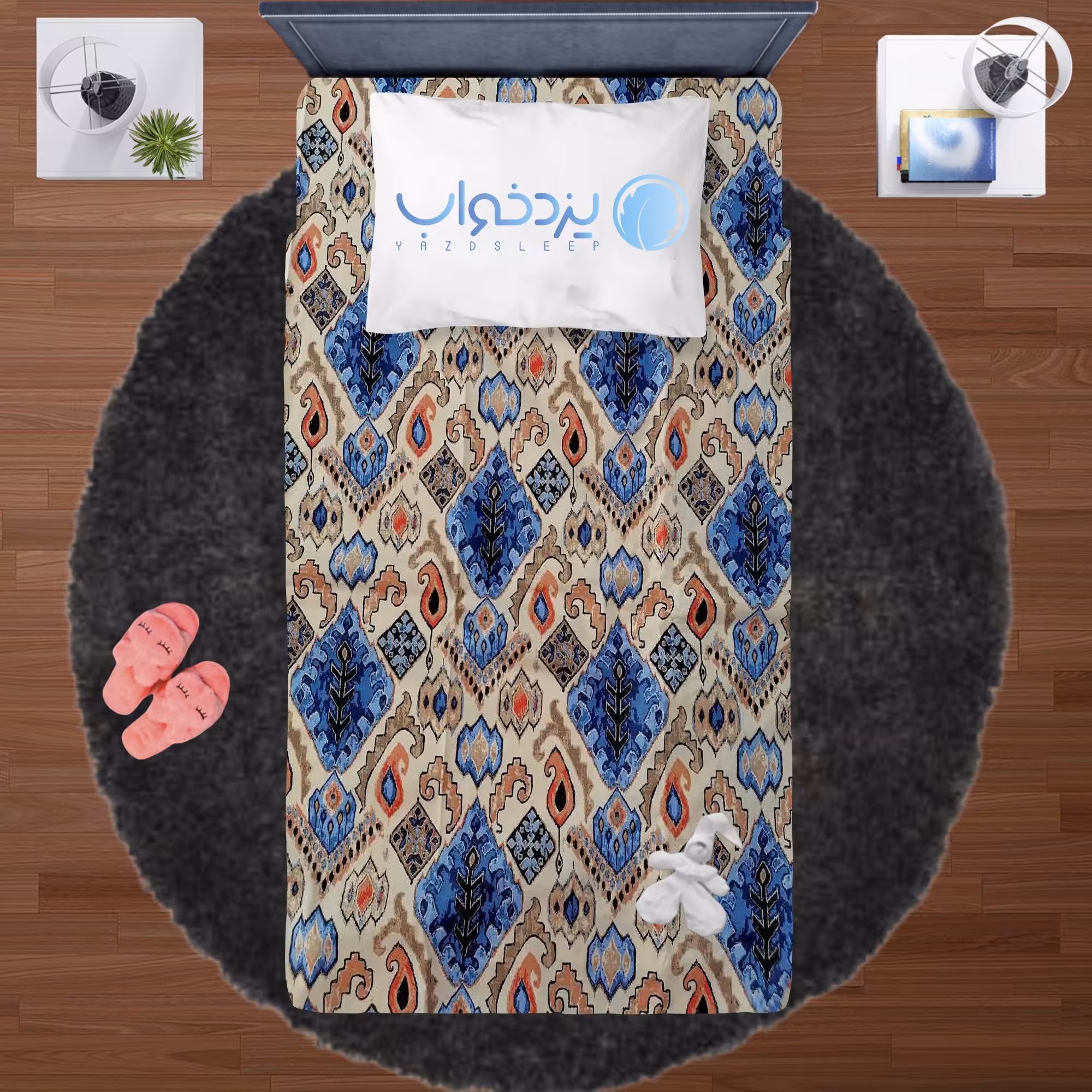 ملحفه کشدار یکنفره عرض 90 پلی استر پنبه با روبالشی کد 175