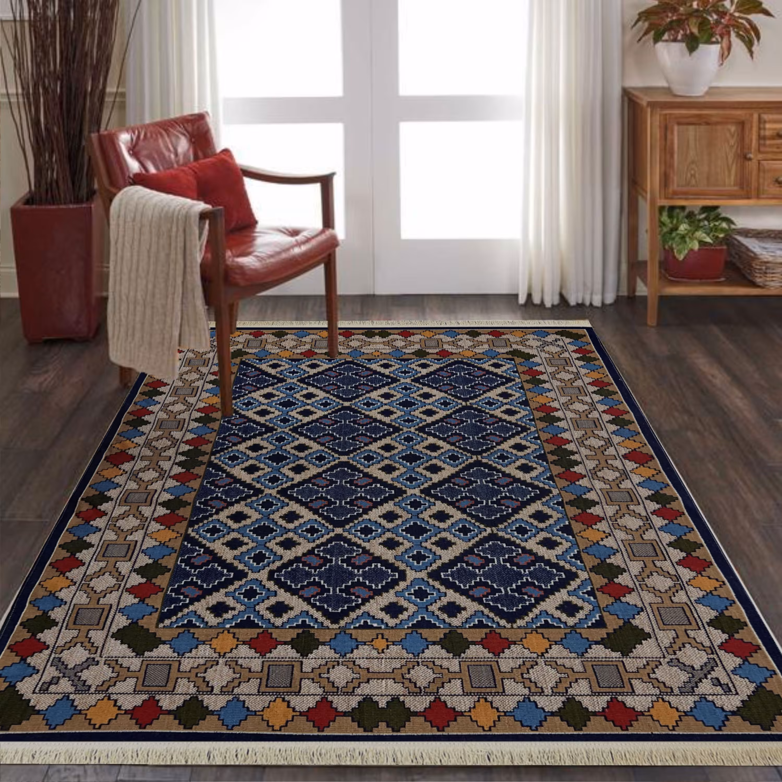 گلیم ماشینی (2.40-1.5)-هشت رنگ-طرح نیلوفر-به سفارش مشتری