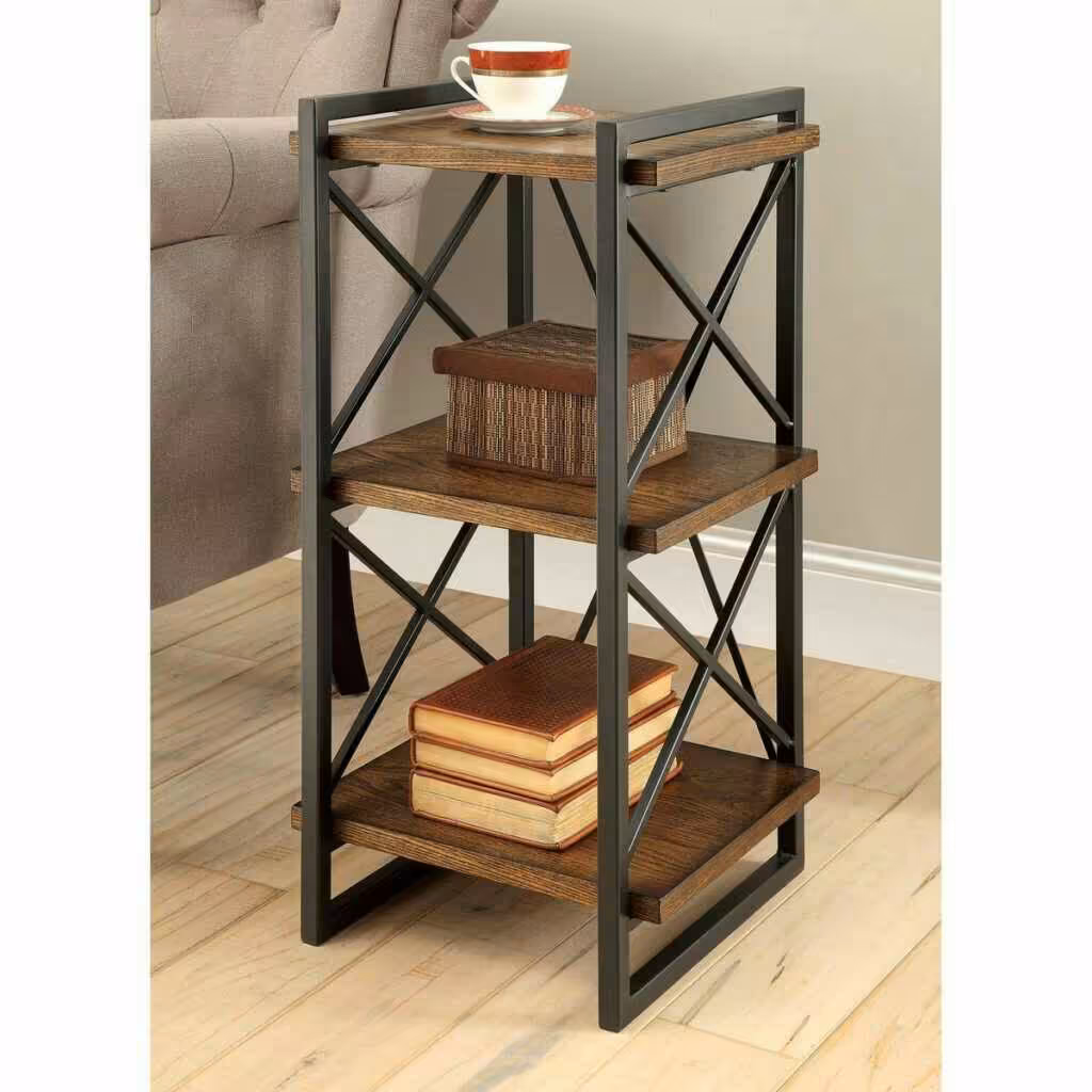 میز  کنار مبلی و کنار تختی سه طبقه چوب و فلز مدرن 