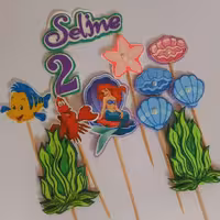 تاپر کیکهای تولد دستسازه طرح برجسته تم دخترانه پری دریای