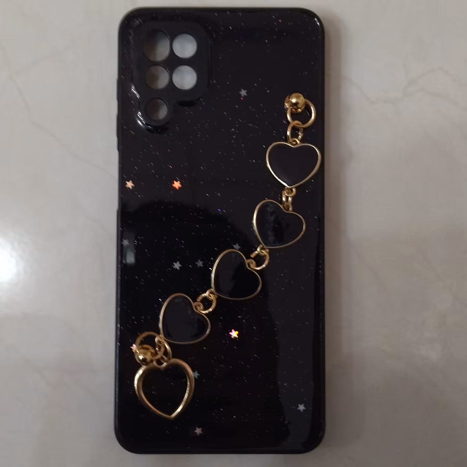 کاور گوشی سامسونگ گلکسی a12 طرح کهکشانی ریسه قلبی رنگ مشکی 
