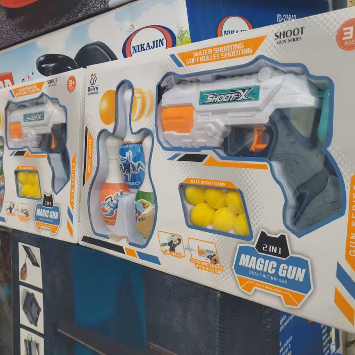 اسباب بازی تفنگ 3 کاره آب پاش،شلیک گلوله،بولینگ