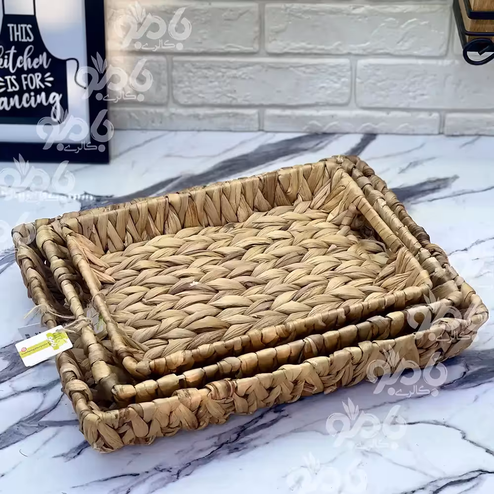 سینی حصیری وارداتی مستطیل لب کج