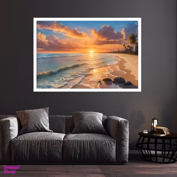 تابلو بکلیت طرح منظره غروب خورشید و ساحل دریا مدل قاب شاسی W-s8992