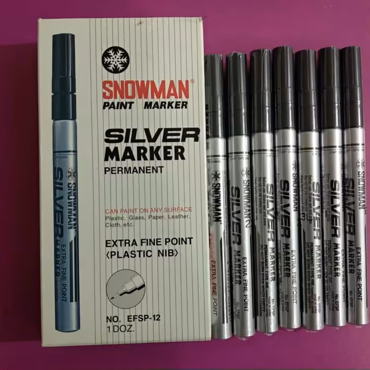 ماژیک صنعتی متال مارکر اسنومن رنگ نقره ی سایز باریک