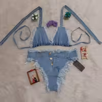 ست  جین 2 تکه  ایکس لارج رنگ یخی فری سایز  