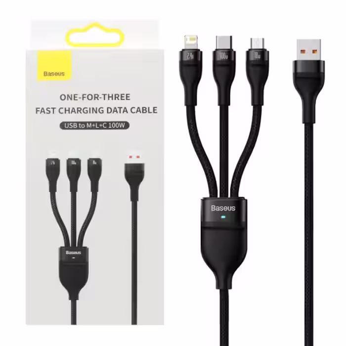 کابل تبدیل USB به لایتنینگ / MicroUSB / USB-C باسئوس مدل CASS030001 طول 1.2 متر