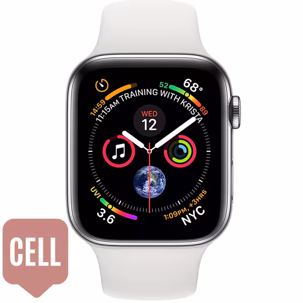 سری 4 استیل زنانه 40 میلیمتری مدل Stainless Steel Case with White Sport Band سلولار - Hiapple.ir