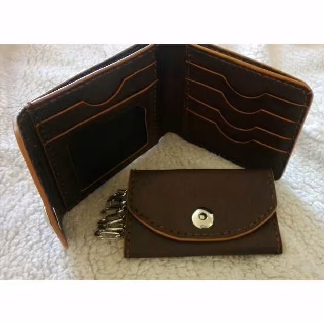 کیف پول وجا کلیدی چرم طبیعی،دست دوز