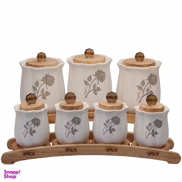 جا ادویه 7 پارچه مام لوکس مدل گل رز نقره ای کد 1060-1059