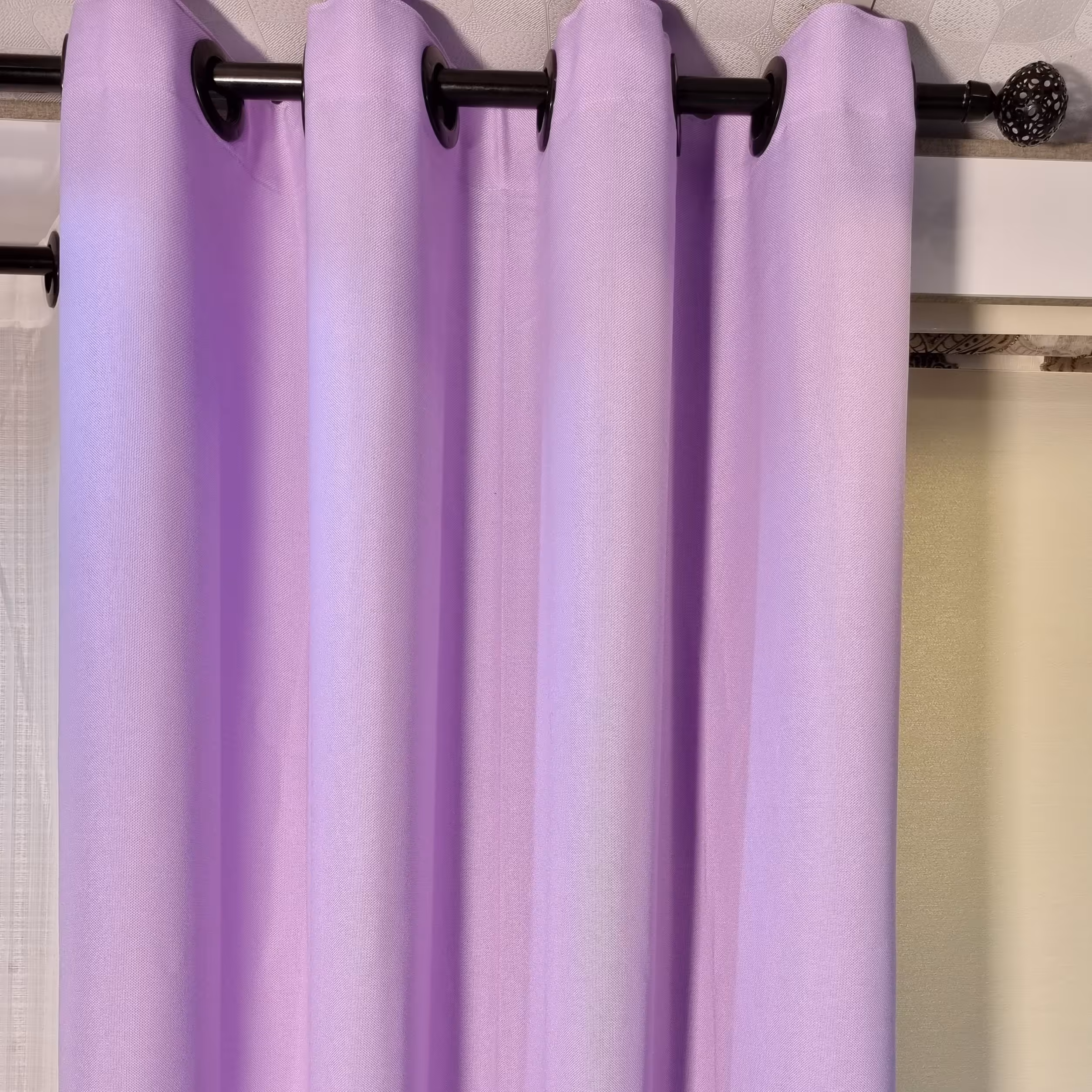 پرده آماده کتان گونی بافت رنگ  یاسی،مدل پانچ در ابعاد 140×275کد 7113