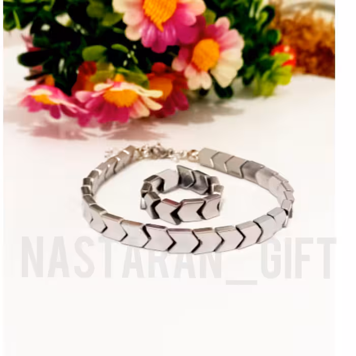 ست دستبند و انگشتر سنگ حدید فلش