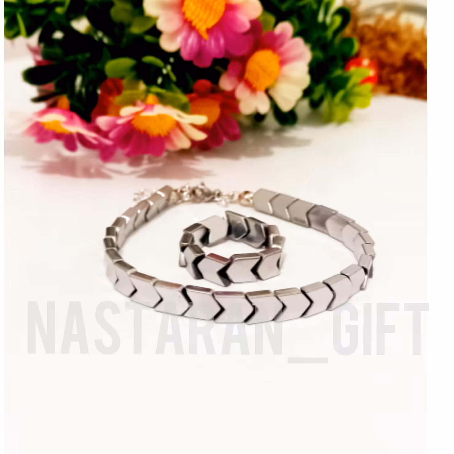 ست دستبند و انگشتر سنگ حدید فلش