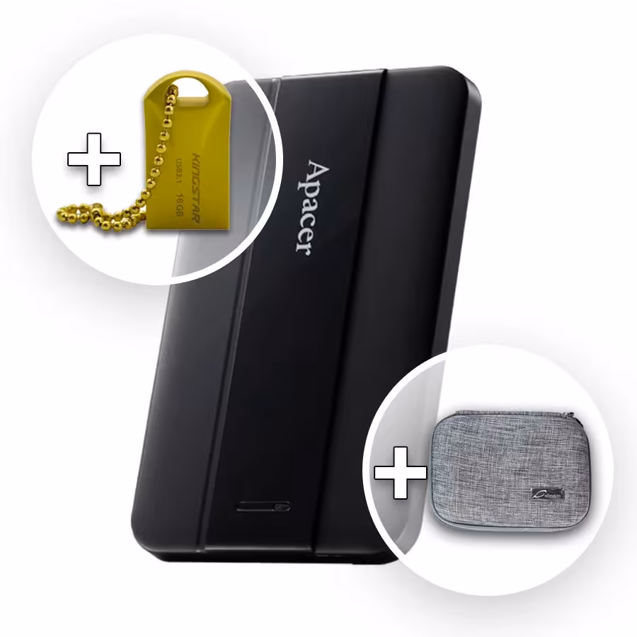 هارد اکسترنال اپیسر مدل AC237 ظرفیت 1 ترابایت به همراه کیف هارد اکسترنال سیبراتون و فلش مموری 16 گیگابایت