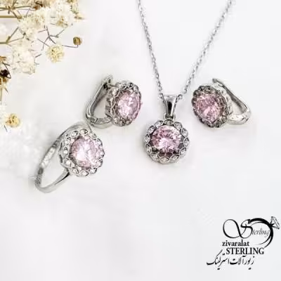 نیمست نقره 925 عیار نگین صورتی کد 17444