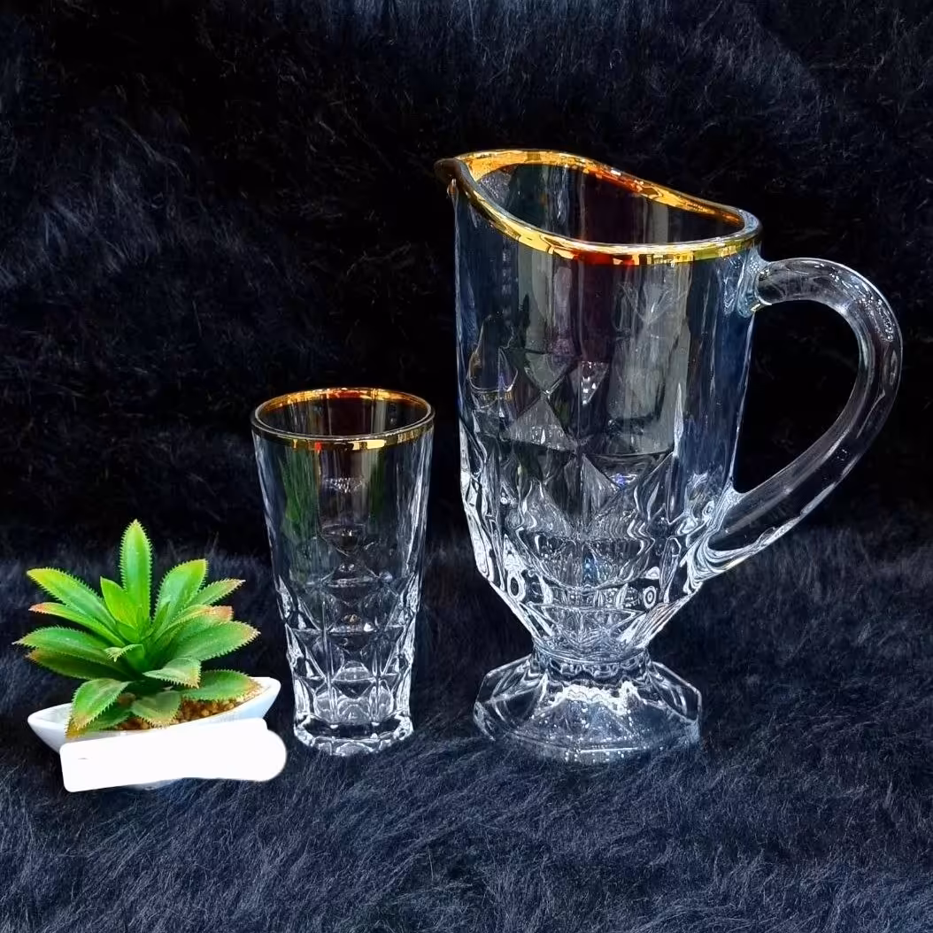 پارچ لیوان آکومارین لب طلا