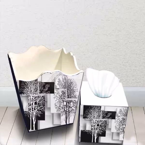 ست سطل زباله و جعبه دستمال لارا مدل درخت - فروشگاه سه گامه