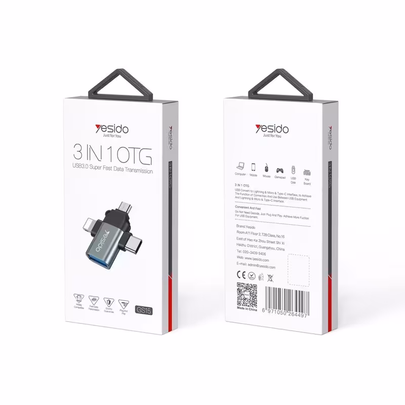 مبدل USB-C  MicroUSB  لایتنینگ OTG یسیدو مدل GS15