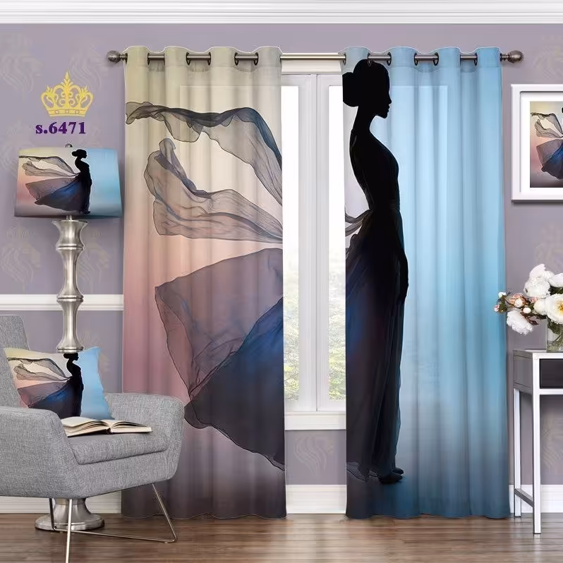 پرده اتاق خواب دخترانه دو قواره طرح مدرن چهره  کد S6471