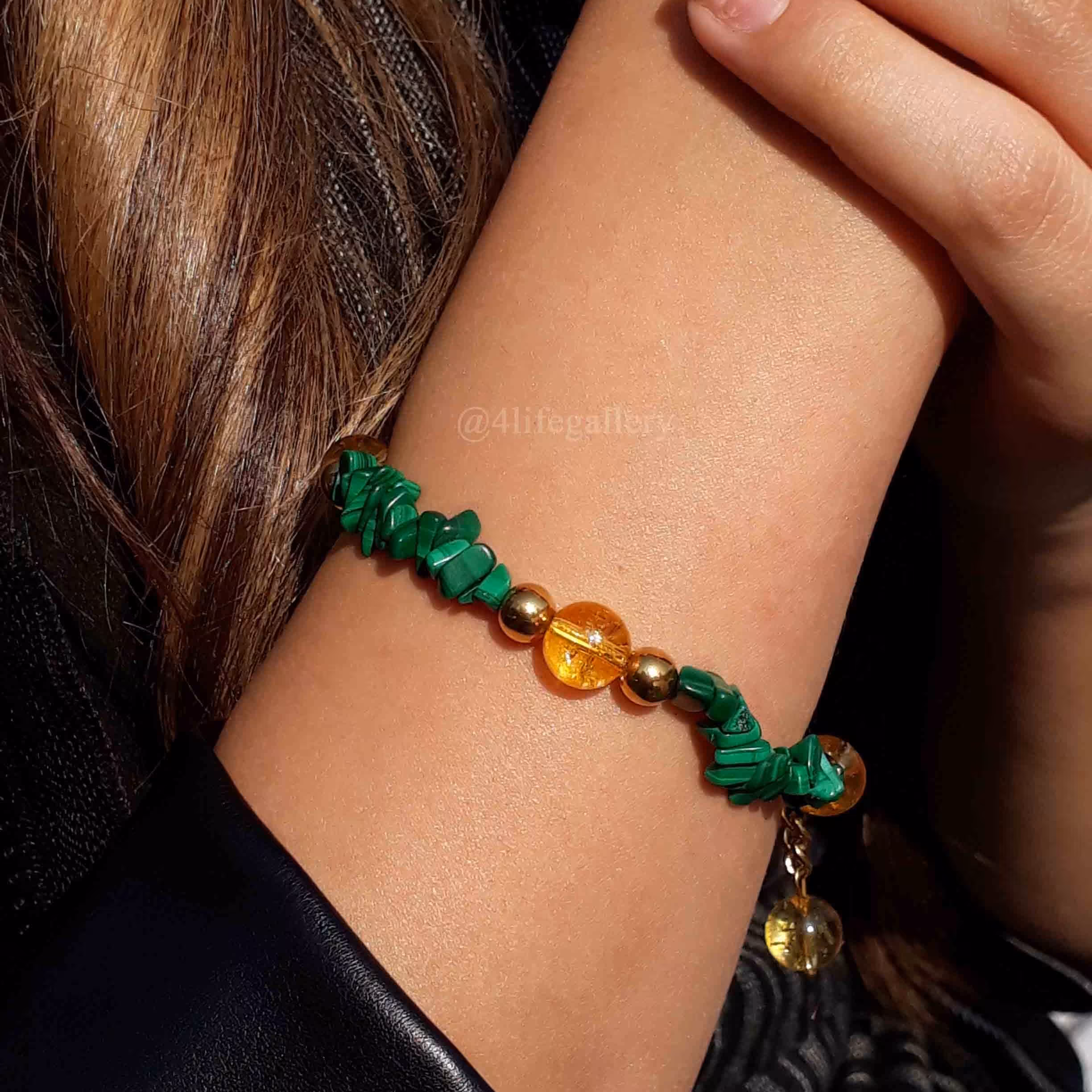 دستبند سنگ مالاکیت و سیترین-طرح نامنظم - دستبند برای خانم ها و آقایان