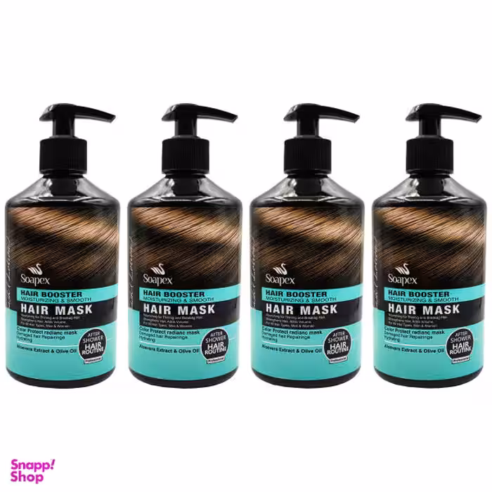 ماسک مو سوپکس (Soapex) مدل روغن زیتون و آلویه ورا حجم 500 میلی لیتر مجموعه 4 عددی