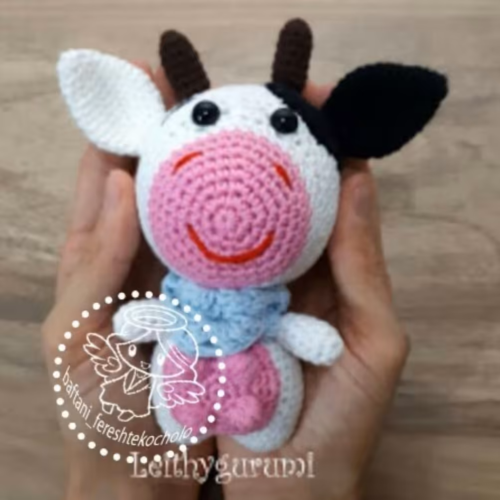 عروسک بافتنی گاوکله گنده 16سانتی بافت بارنگ دلخواه شما