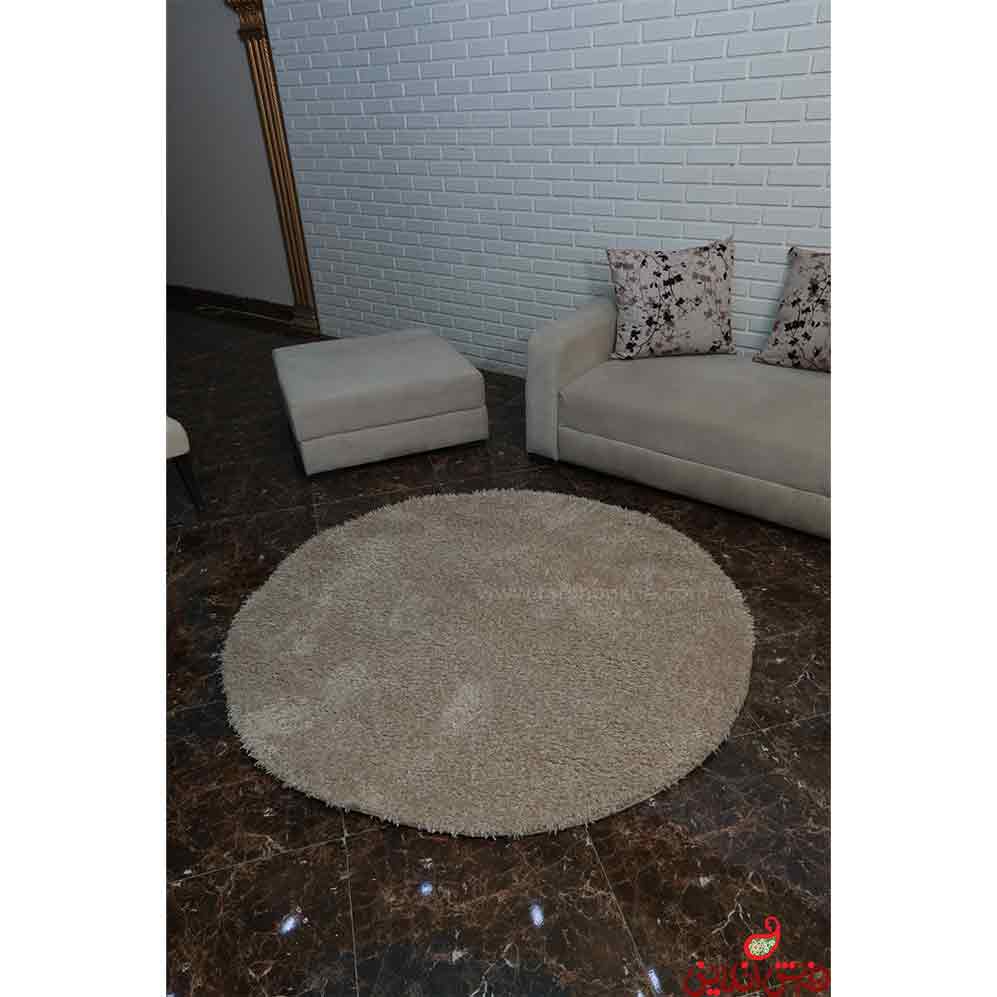 فرش گرد شگی نخ فلوکاتی ترک نسکافه ای روشن