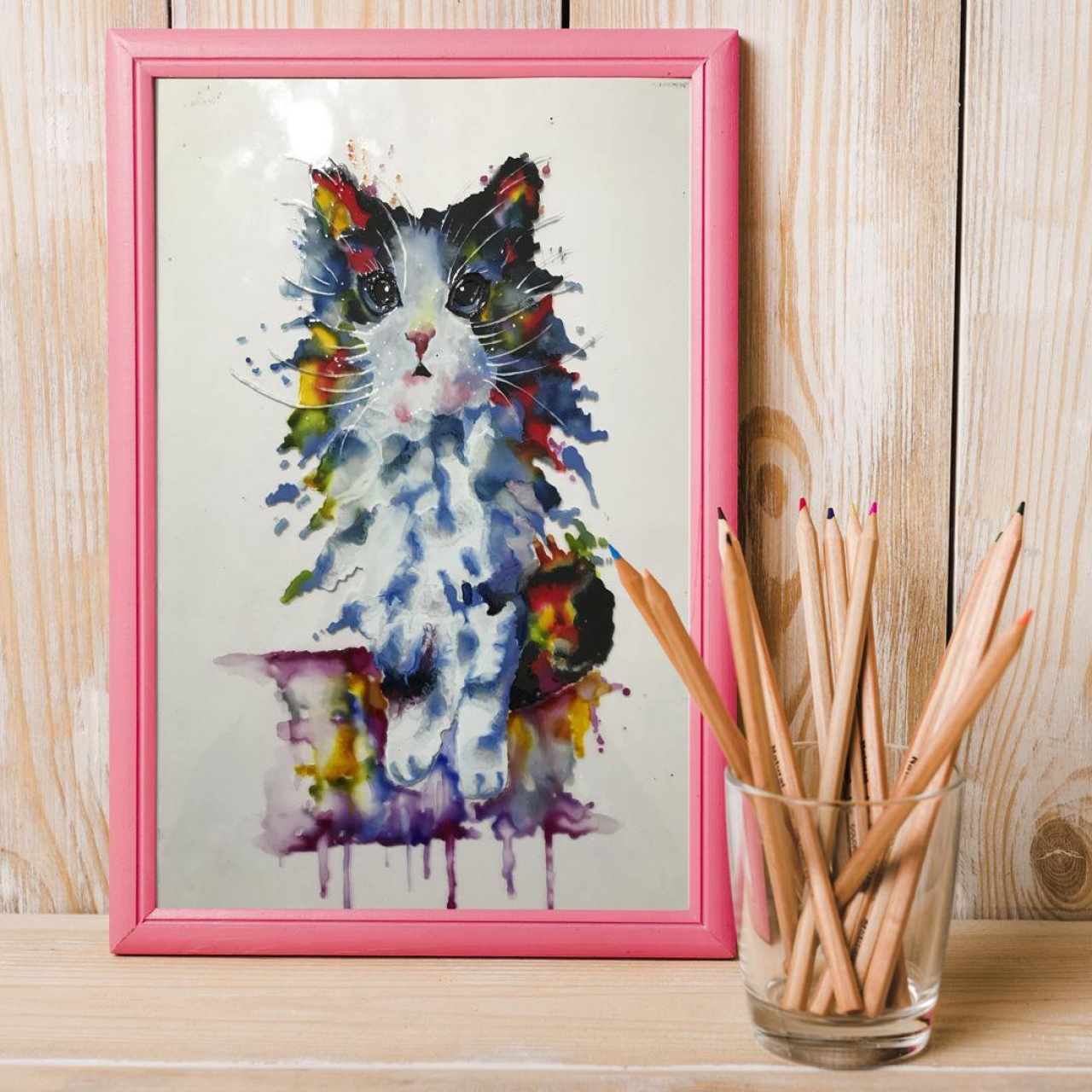 تابلوی نقاشی طرح گربه ی آبرنگی