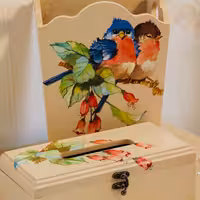 جعبه دستمال کاغذی چوبی بهمراه سطل و ست با طرح و رنگ متنوع و دلخواه شما