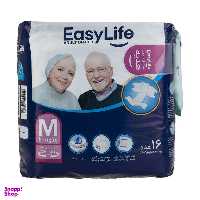 پوشینه بزرگسال ایزی لایف مدل چسبی سایز متوسط بسته 16 عددی به همراه دستمال مرطوب مدل 01 بسته 10 عددی