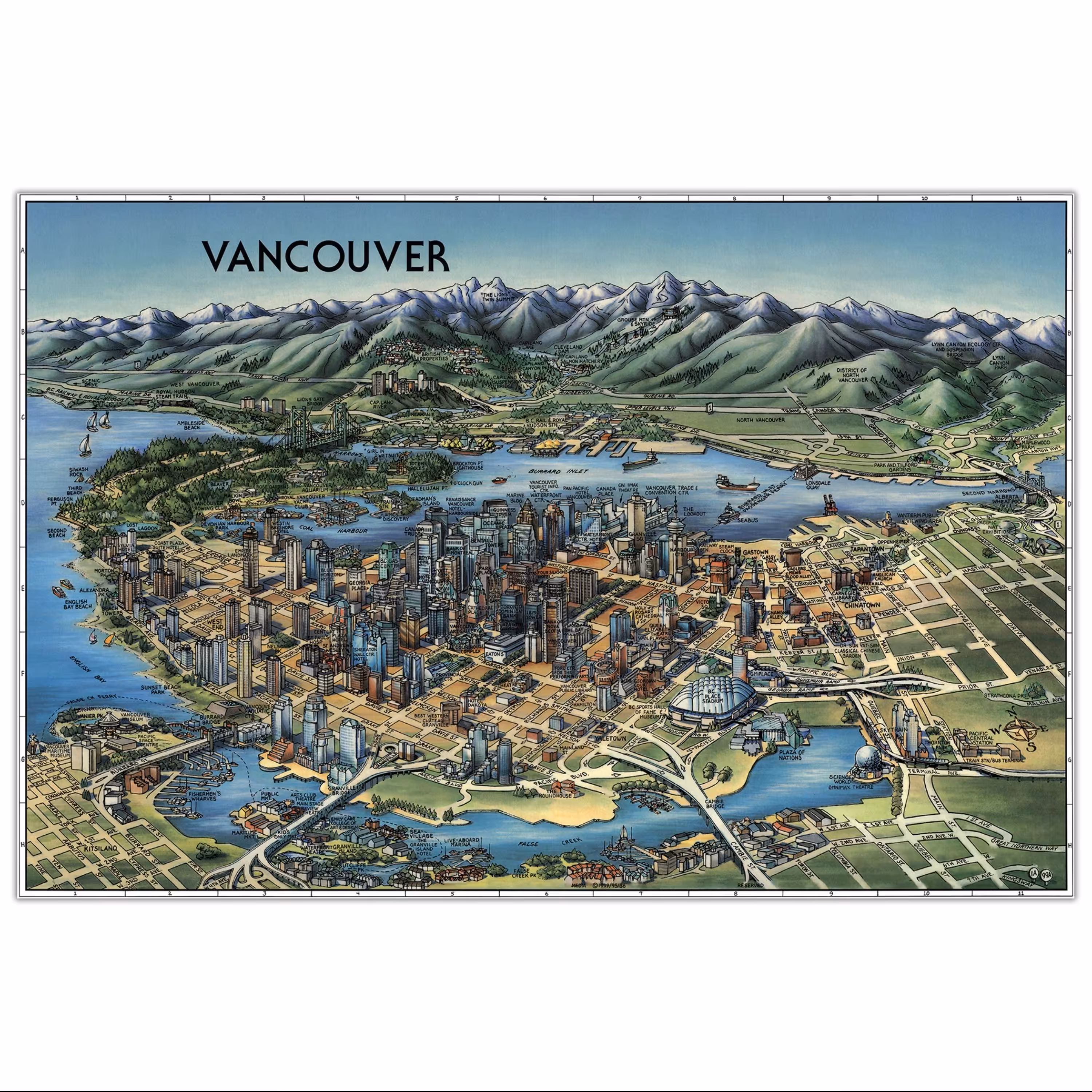 تابلو شاسی پالمیرا طرح نقشه سه بعدی ونکوور کانادا کد MAP164 H سایز 50X70