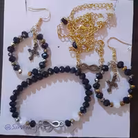 ست زیورآلات کریستال مشکی و طلایی ، استیل رنگ ثابت با کیفیت بالا