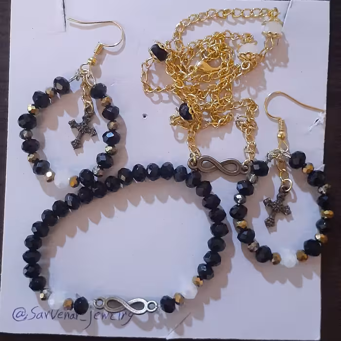 ست زیورآلات کریستال مشکی و طلایی ، استیل رنگ ثابت با کیفیت بالا