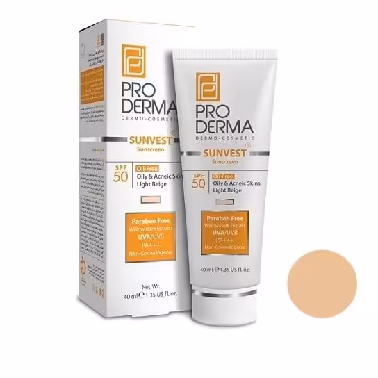 کرم ضد آفتاب بژ روشن  پرودرما spf50 مدل Sunvest حجم 40 میلی لیتر