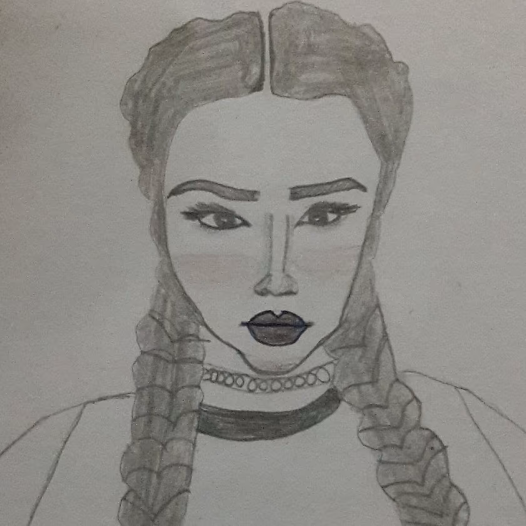 نقاشی دختر جذاب با گیس بافت