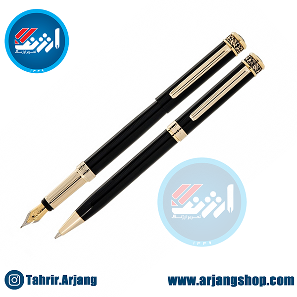 ست خودکار و خودنویس ایپلمات مدل Pizza طرح مشکی لاکی گیره زرد