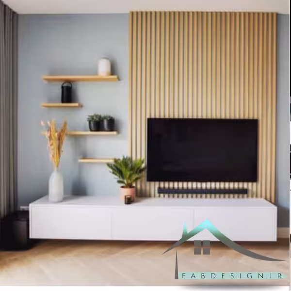 تی وی وال سفید ساده 180 با شلف دیواری