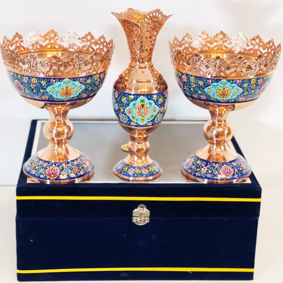 ست باکس هدیه صنایع دستی مس و پرداز و ترمه نفیس ابریشمی  مناسب هدیه عیدی
