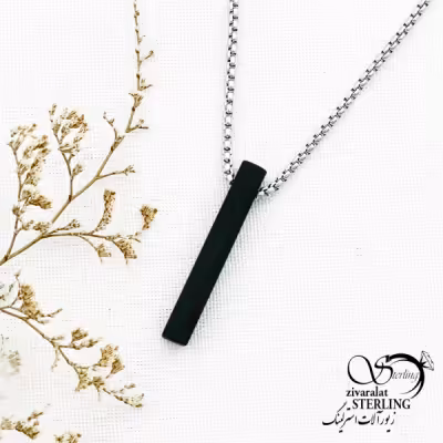 گردنبند استیل با آویز مستطیلی مشکی و کد 13299