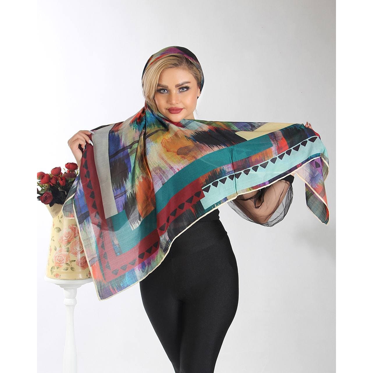 روسری زنانه نخی مدل رنگارنگ