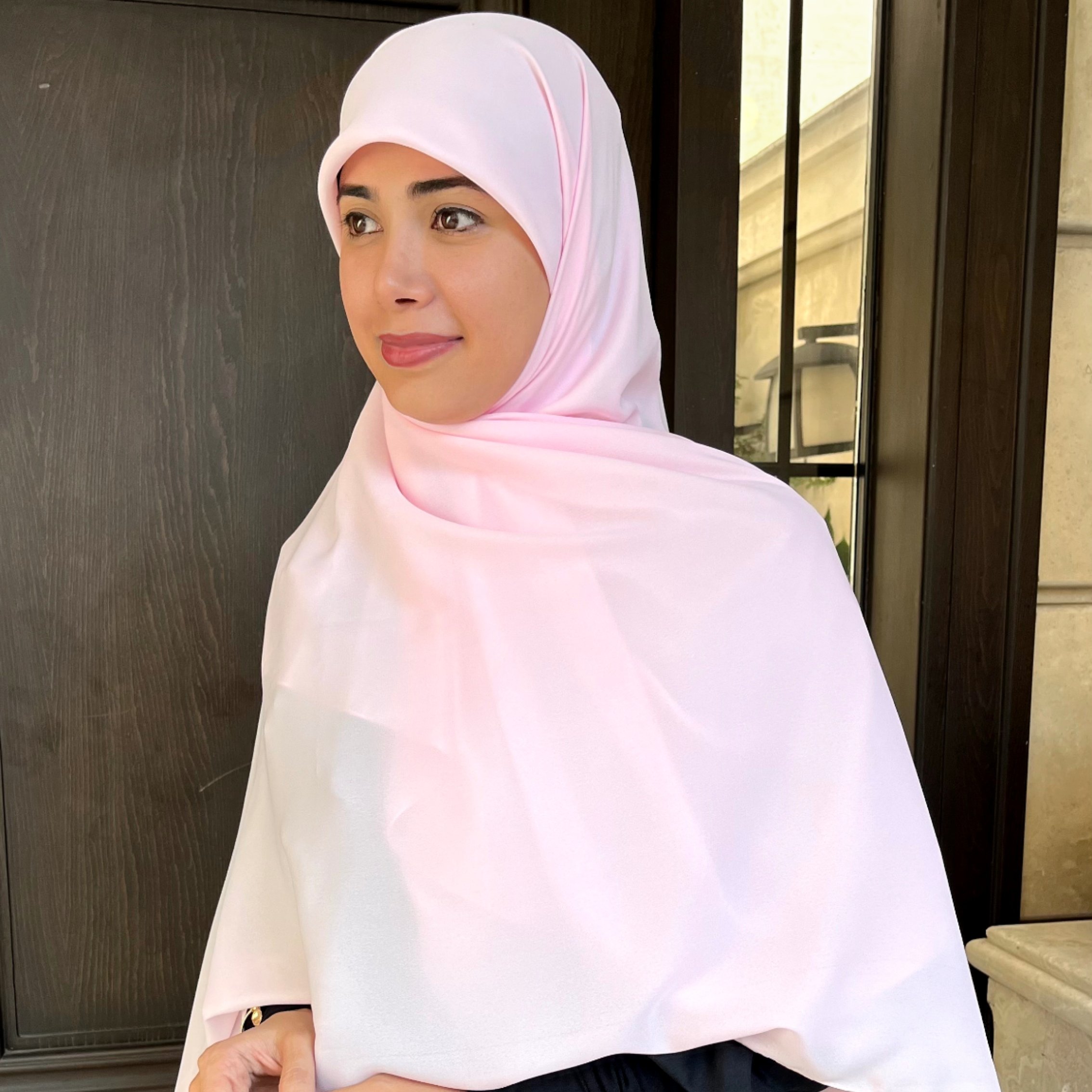 روسری کرپ حریر صورتی سایز  140