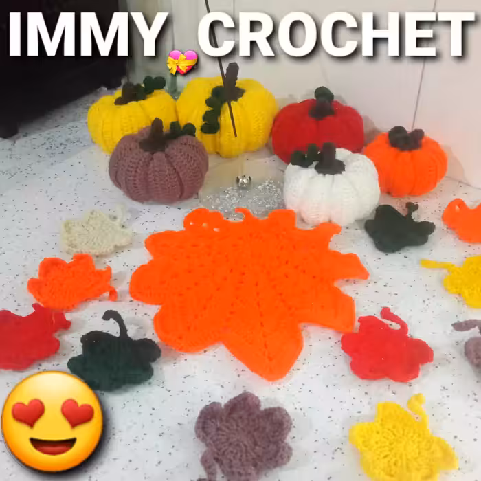 برگ و کدوحلوایی بافتنی تم پاییزی