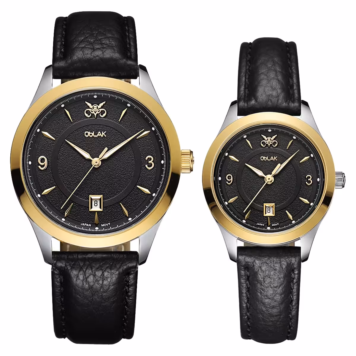 ست ساعت مچی عقربه ای زنانه و مردانه اوبلاک مدل 72699 رنگ دورنگ صفحه مشکی