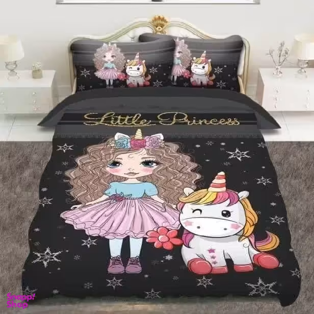 سرویس روتختی سه بعدی طرح پرنسس و تک شاخ مجموعه 4 عددی